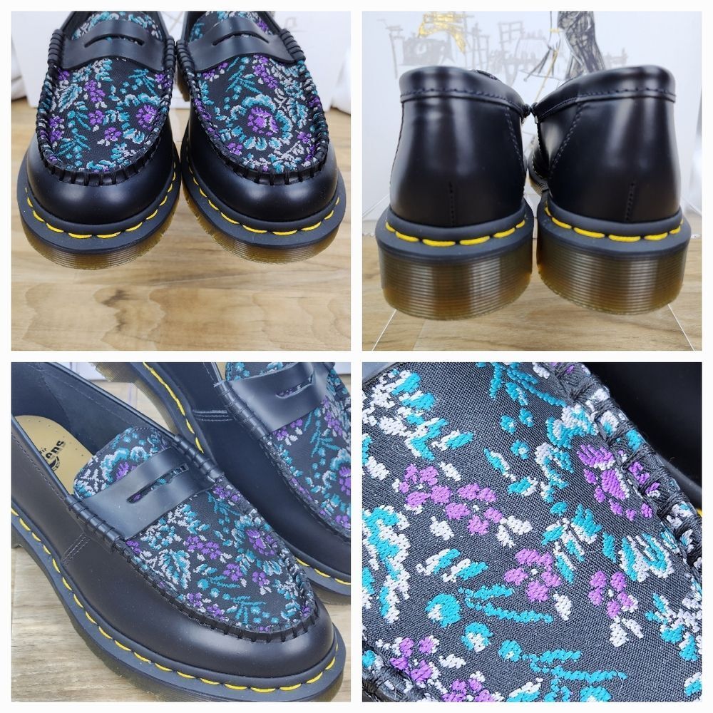☔️🩵NIB Dr. Martens Black & Rich Purple Floral Jacquard Penton Loafers Size 8 - Picture 6 of 15